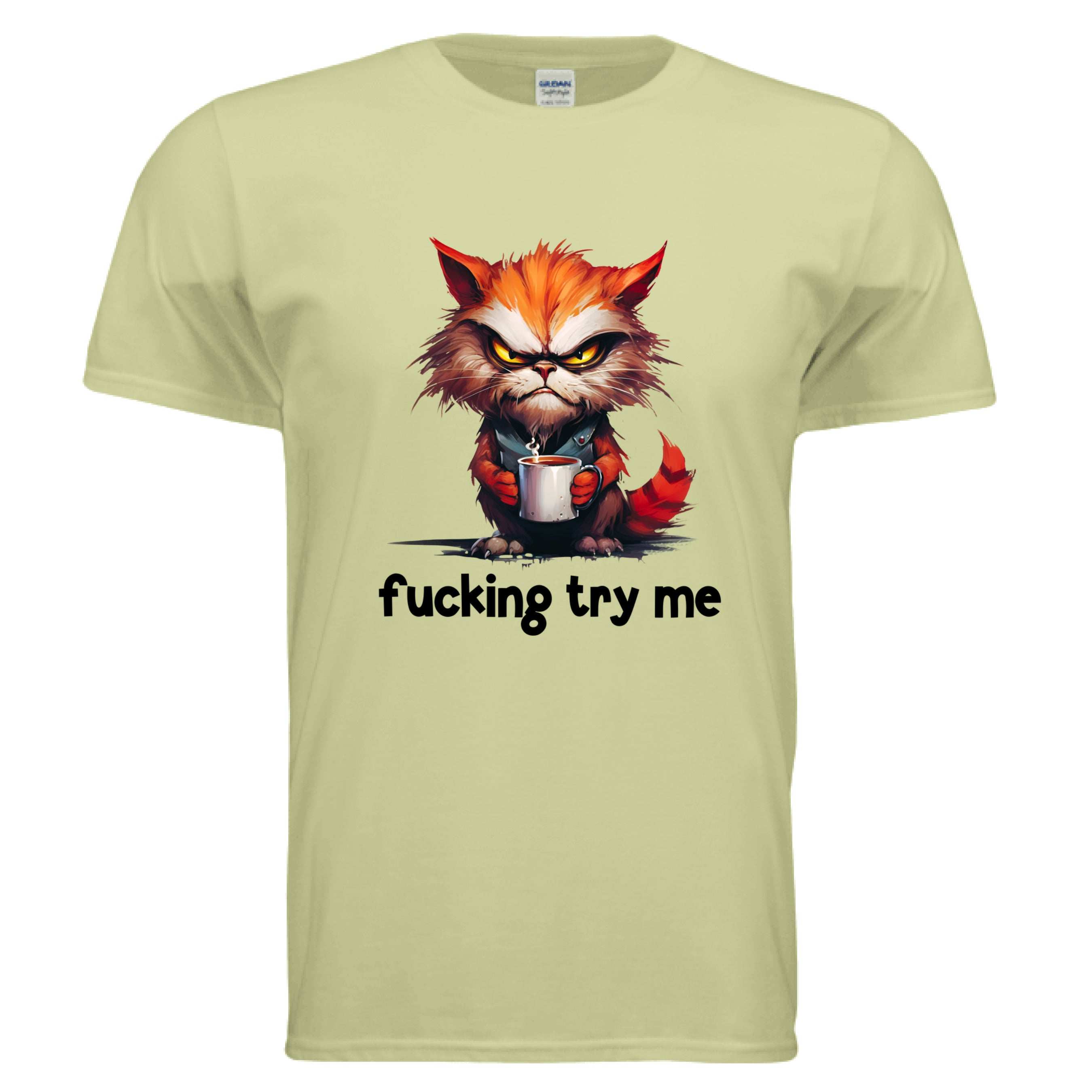 Try Me Cat Coffee Tee - Funny Sarcastic T-Shirt