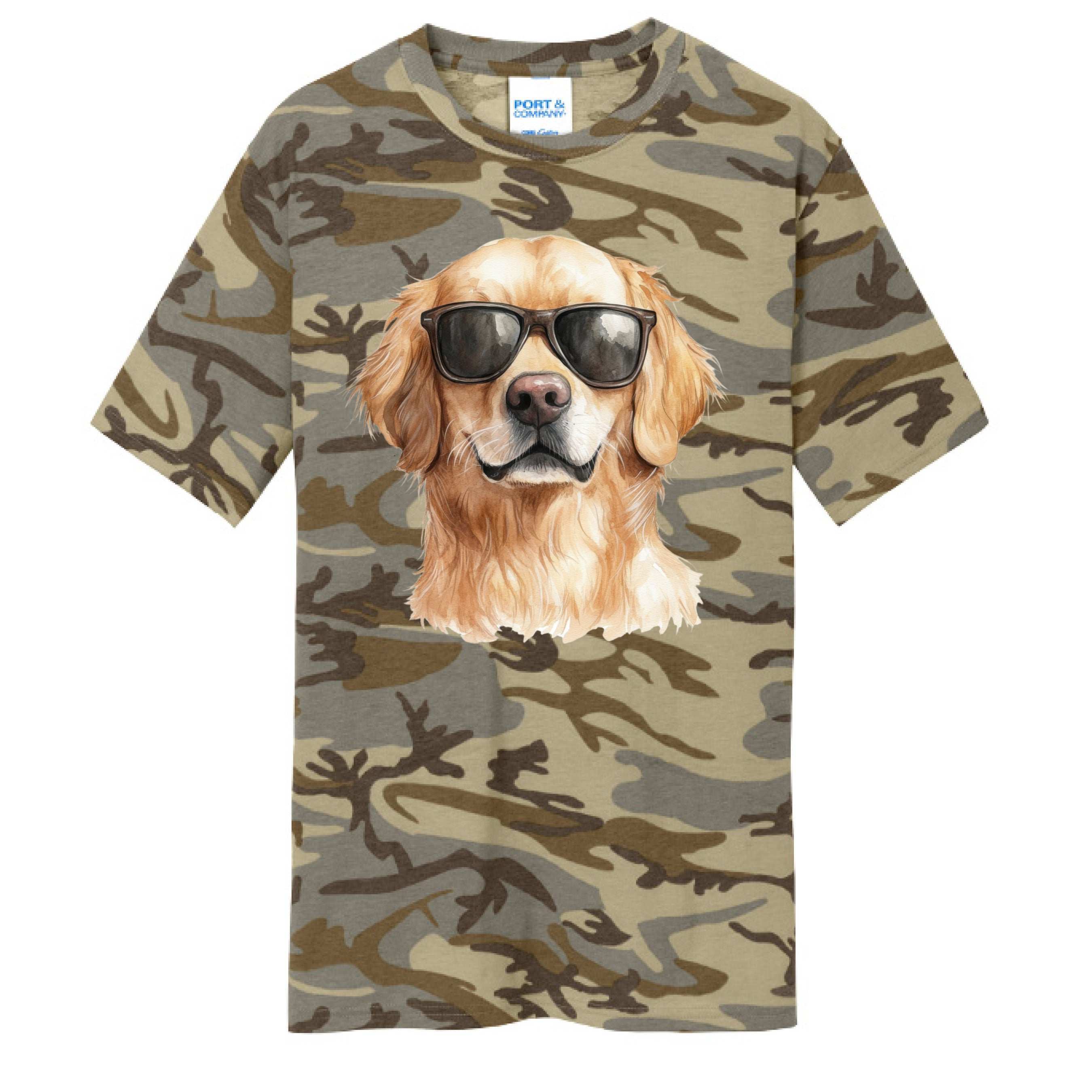 Golden Retriever Camo Tee - Cool Dog with Sunglasses