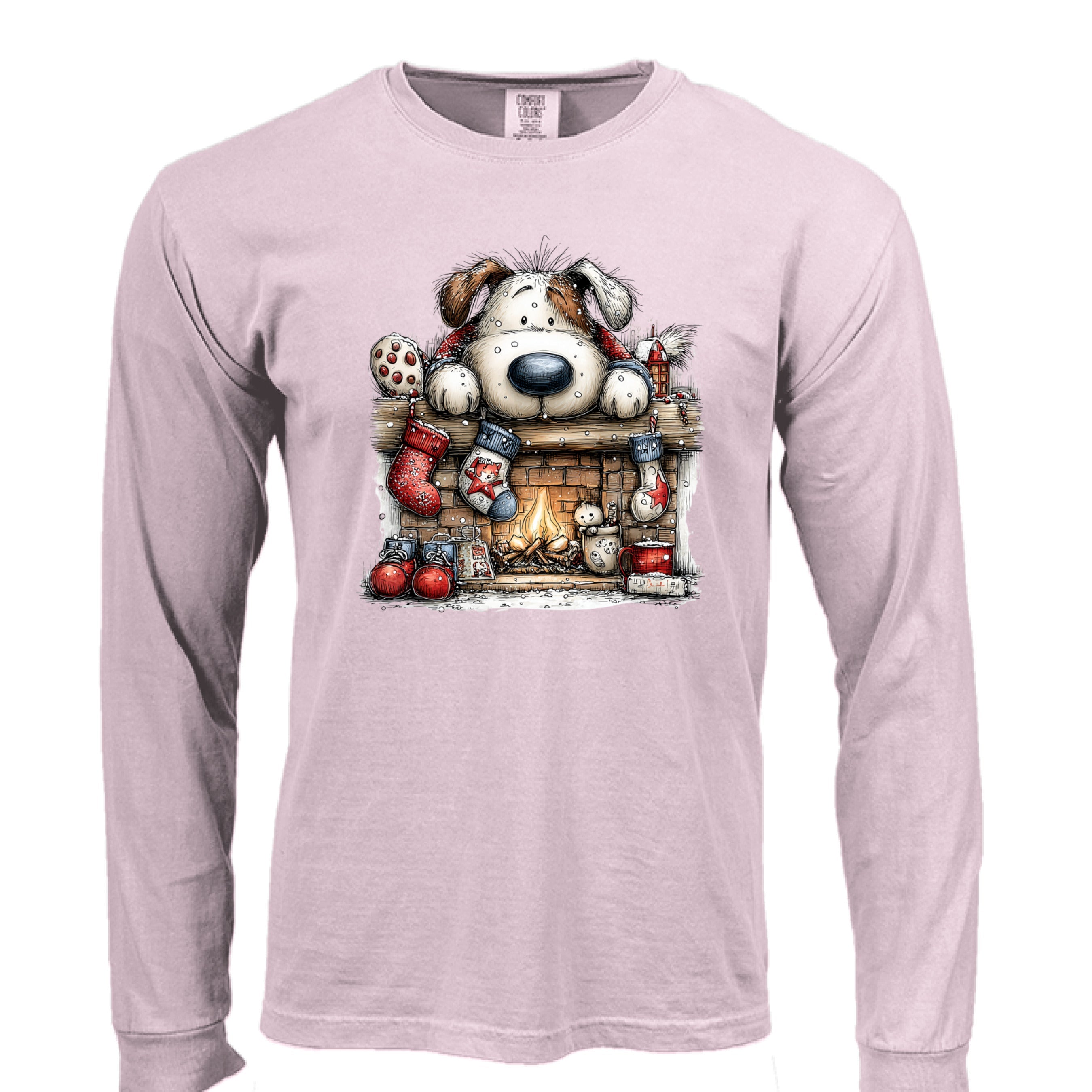 Comfort Colors Christmas Mantel Pup Long-Sleeve Shirt