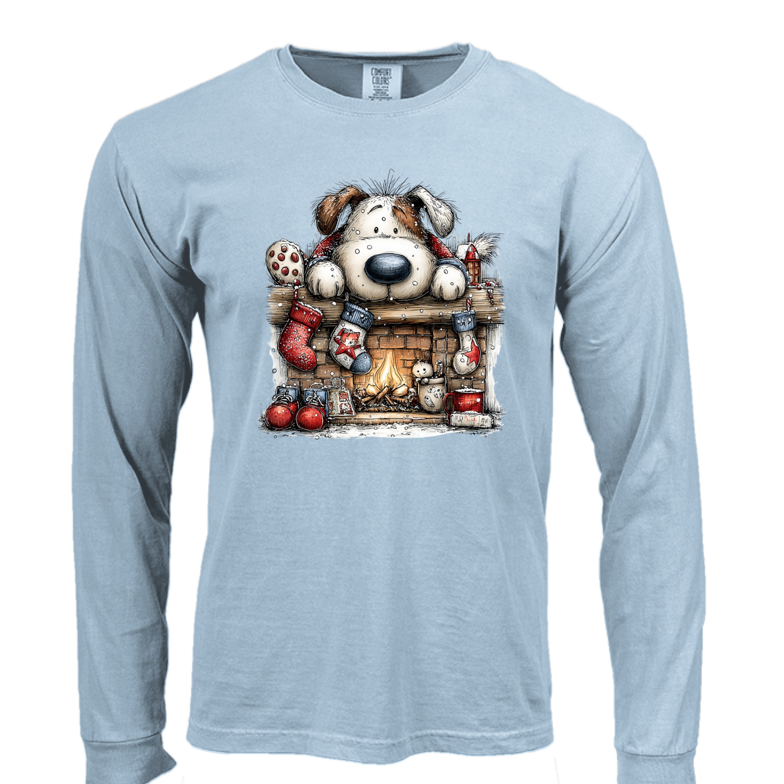 Comfort Colors Christmas Mantel Pup Long-Sleeve Shirt