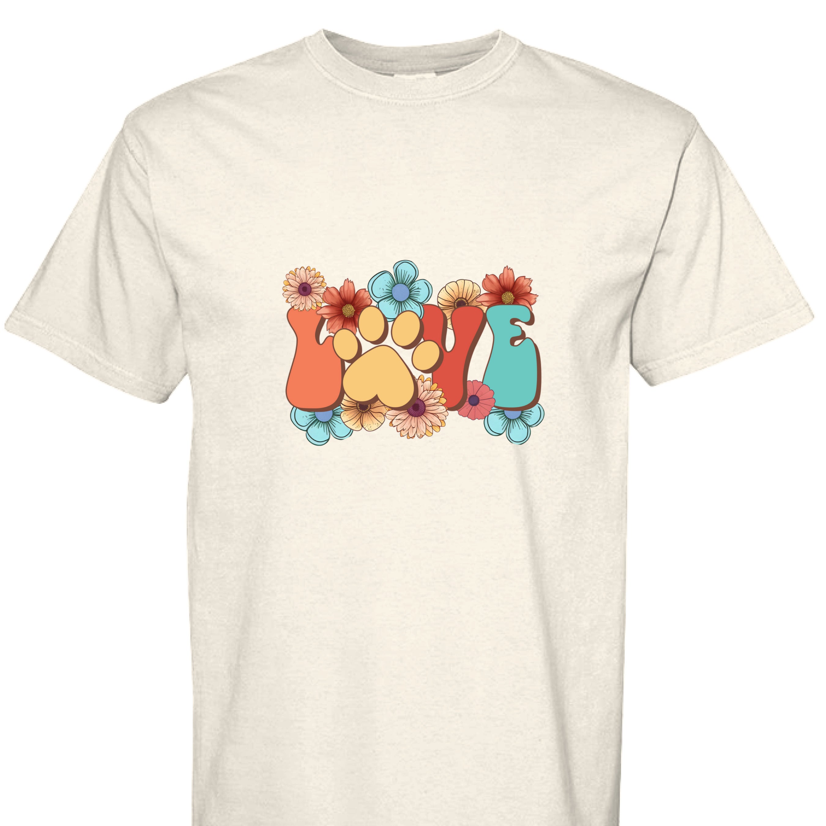 Comfort Colors T-shirt - Flowers and Love Paw Print