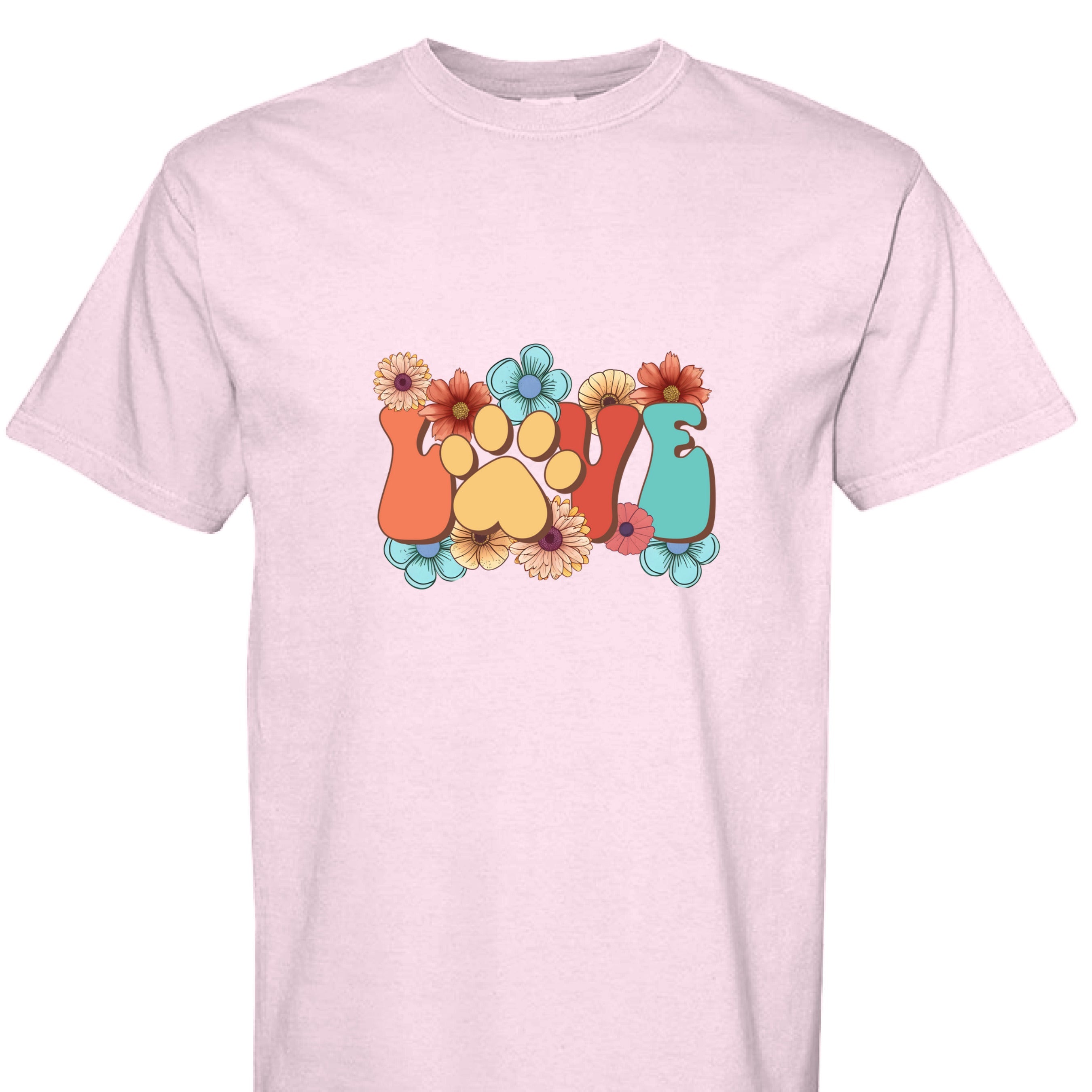Comfort Colors T-shirt - Flowers and Love Paw Print
