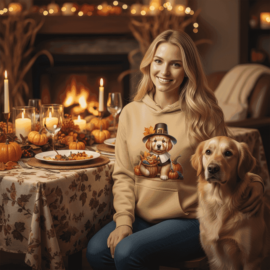 Golden Retriever Thanksgiving Hoodie - Puppy Turkey Hat Sweatshirt