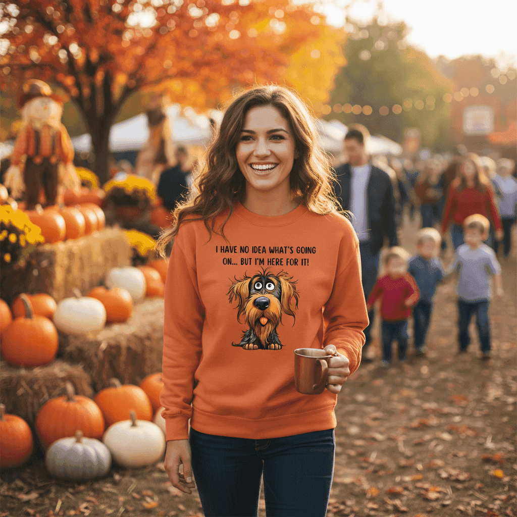 Funny Dog Sweatshirt - No Idea But I'm Here For It