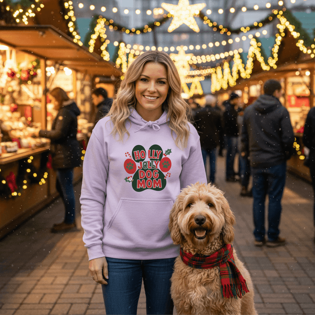 Holly Dog Mom Hoodie - Festive Christmas Pet Lover Gift