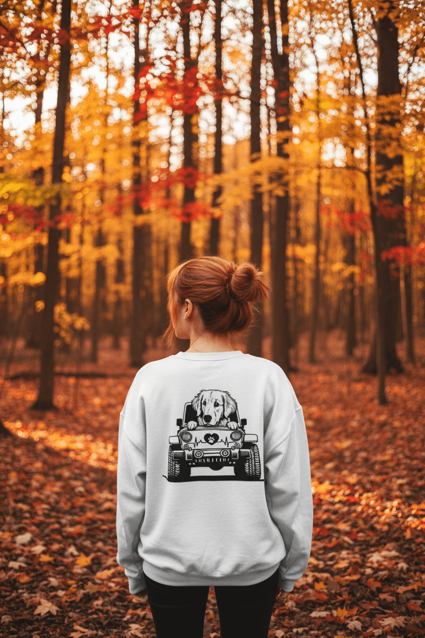 Golden Retriever Jeep Sweatshirt - Dog Lover's Heavy Blend