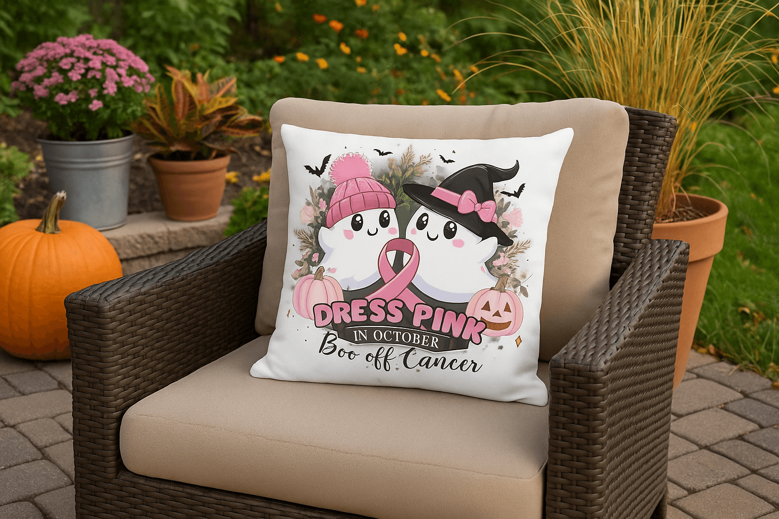 Breast Cancer Awareness Halloween Pillow - Boo Off Cancer
