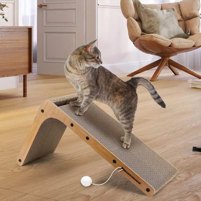 Large Size Cat Scratching Board, 23.6 Inch L Shape Cat Scratching Pad Wall Mounted, Cat Scratching Board With Ball Toy For Indoor Cats To Play