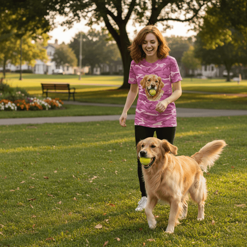 Golden Retriever Ball Tee - Playful Fetch Camo Shirt
