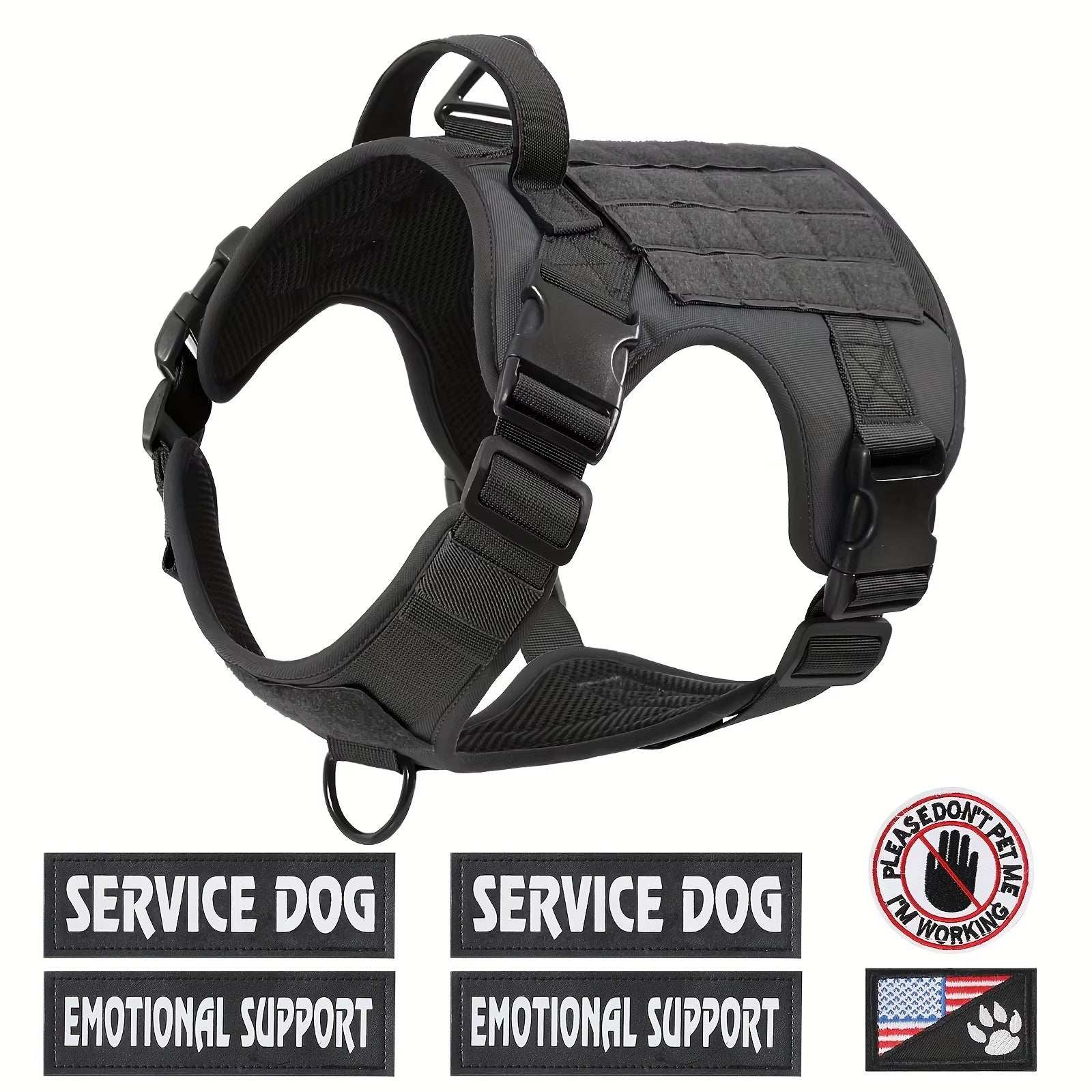 Adjustable Reflective Service Dog Vest Harness with Metal Buckles
