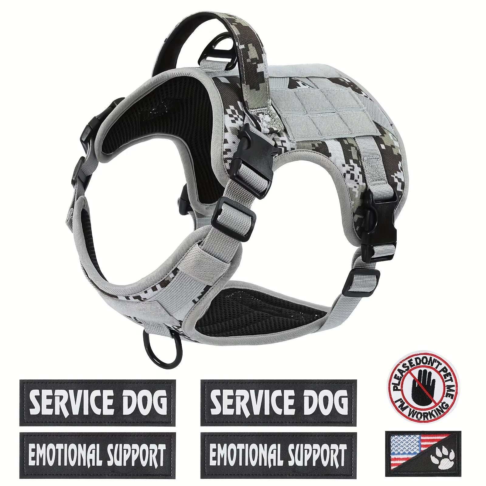 Adjustable Reflective Service Dog Vest Harness with Metal Buckles