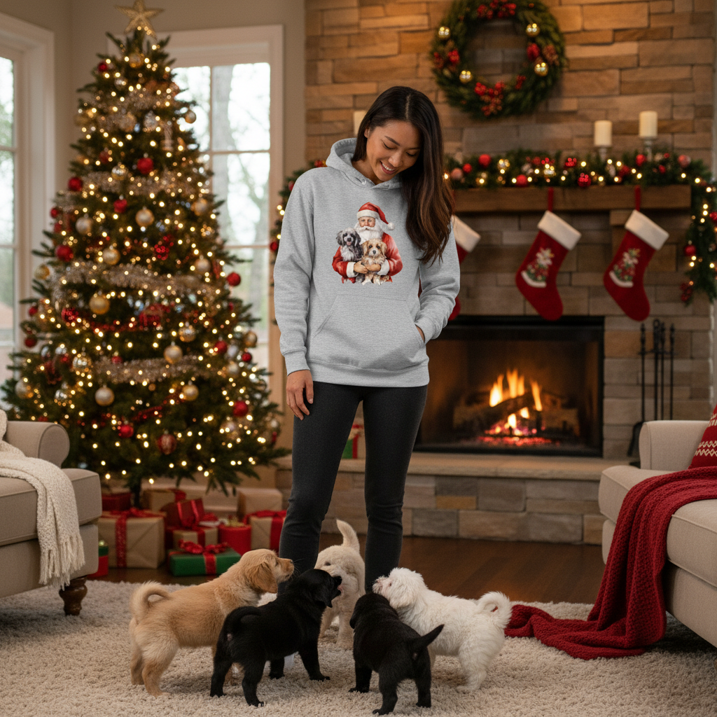 Puppy Love Santa Hoodie - Festive Christmas Sweatshirt