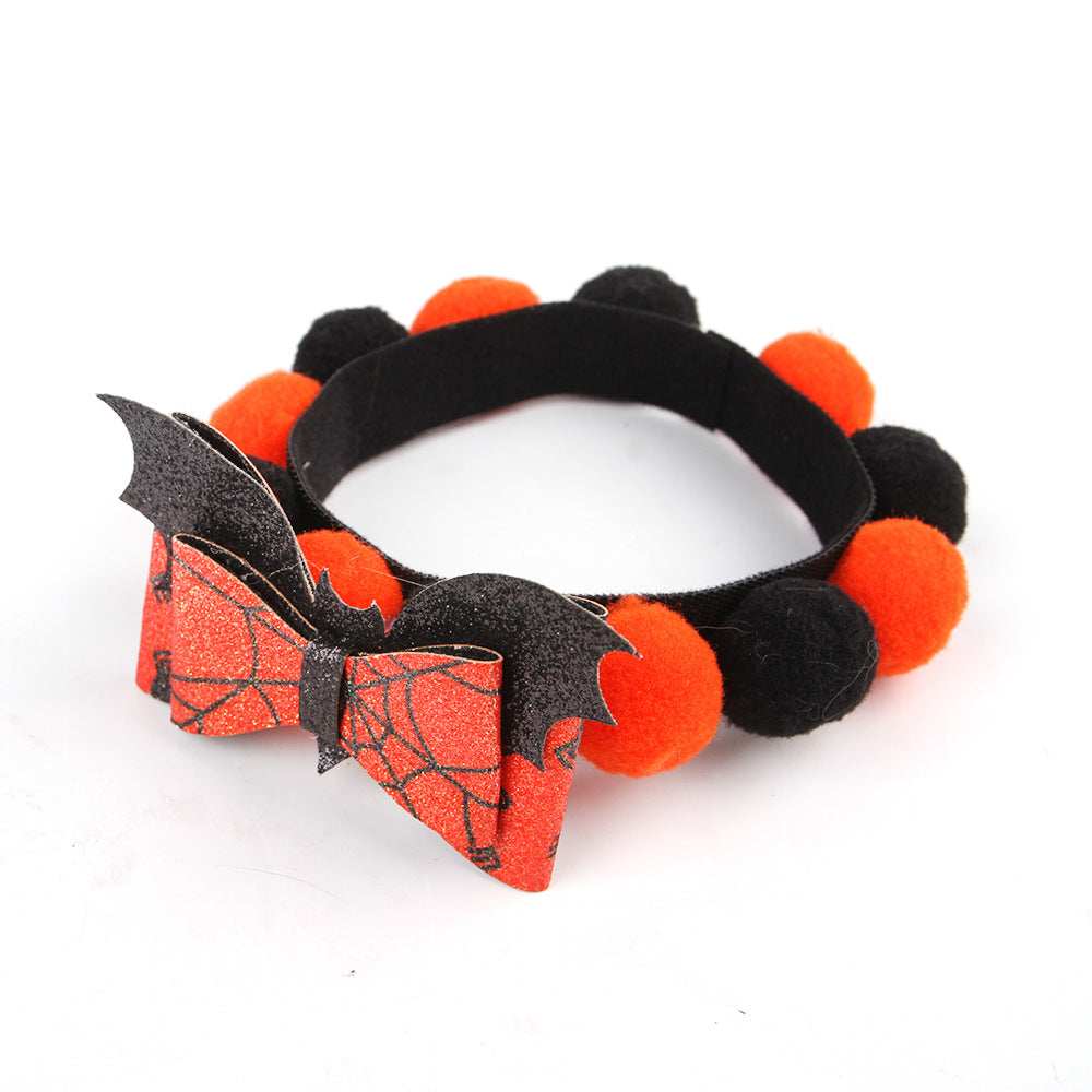Pumpkin Pet Collar with Fur Ball - Adorable Halloween Accessory