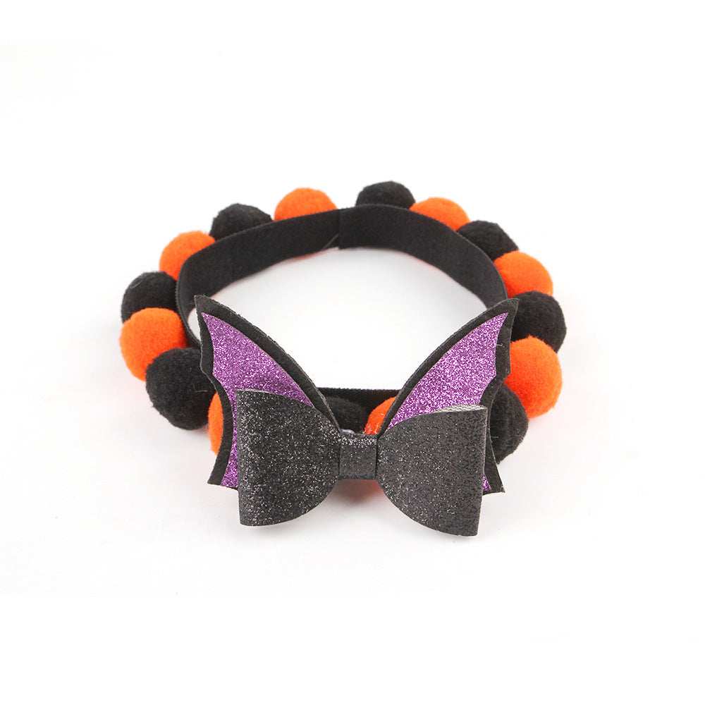 Pumpkin Pet Collar with Fur Ball - Adorable Halloween Accessory