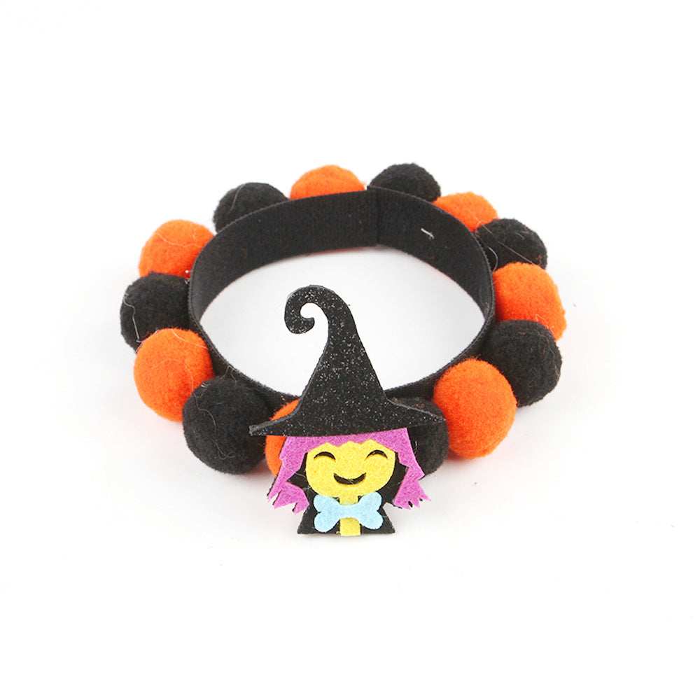 Pumpkin Pet Collar with Fur Ball - Adorable Halloween Accessory