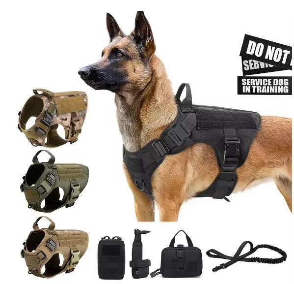 Camo Tactical Service Dog Vest Harness Leash Kit