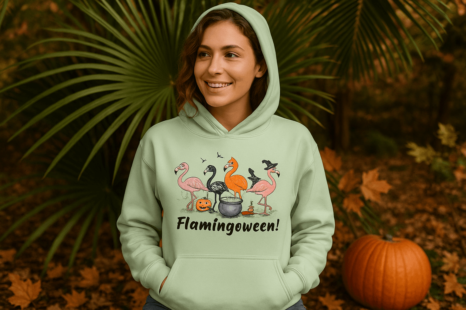 Flamingoween Hoodie Sweatshirt - Flamingo Halloween Style
