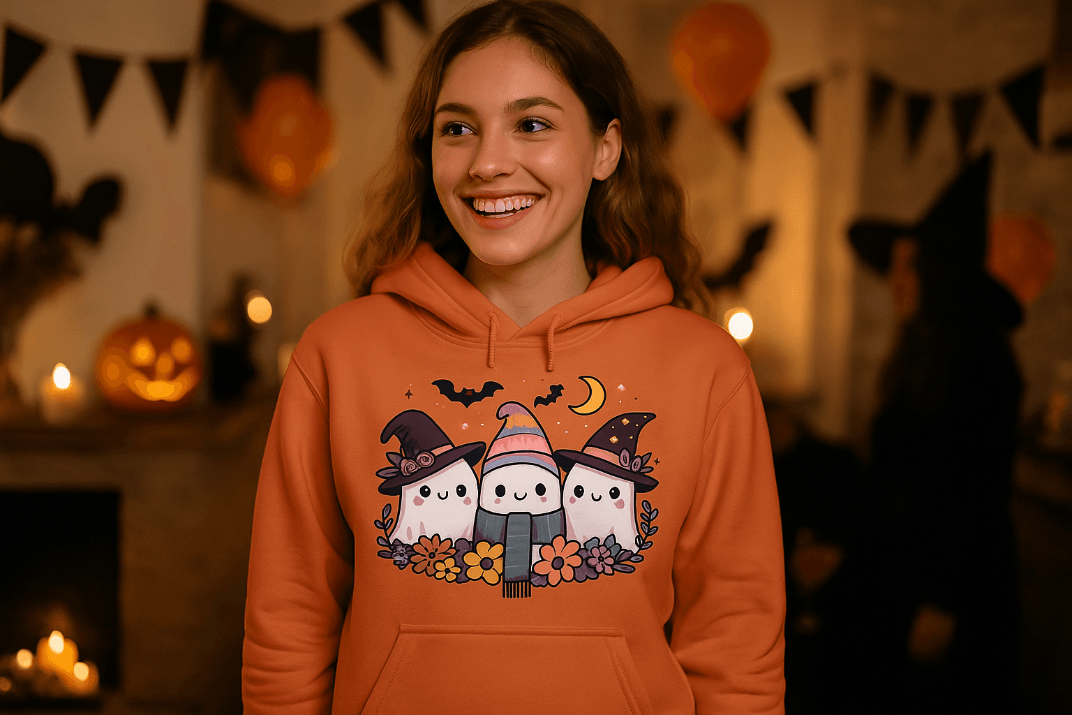 Three Cute Ghosts Hoodie Sweatshirt - Triple Halloween Fun