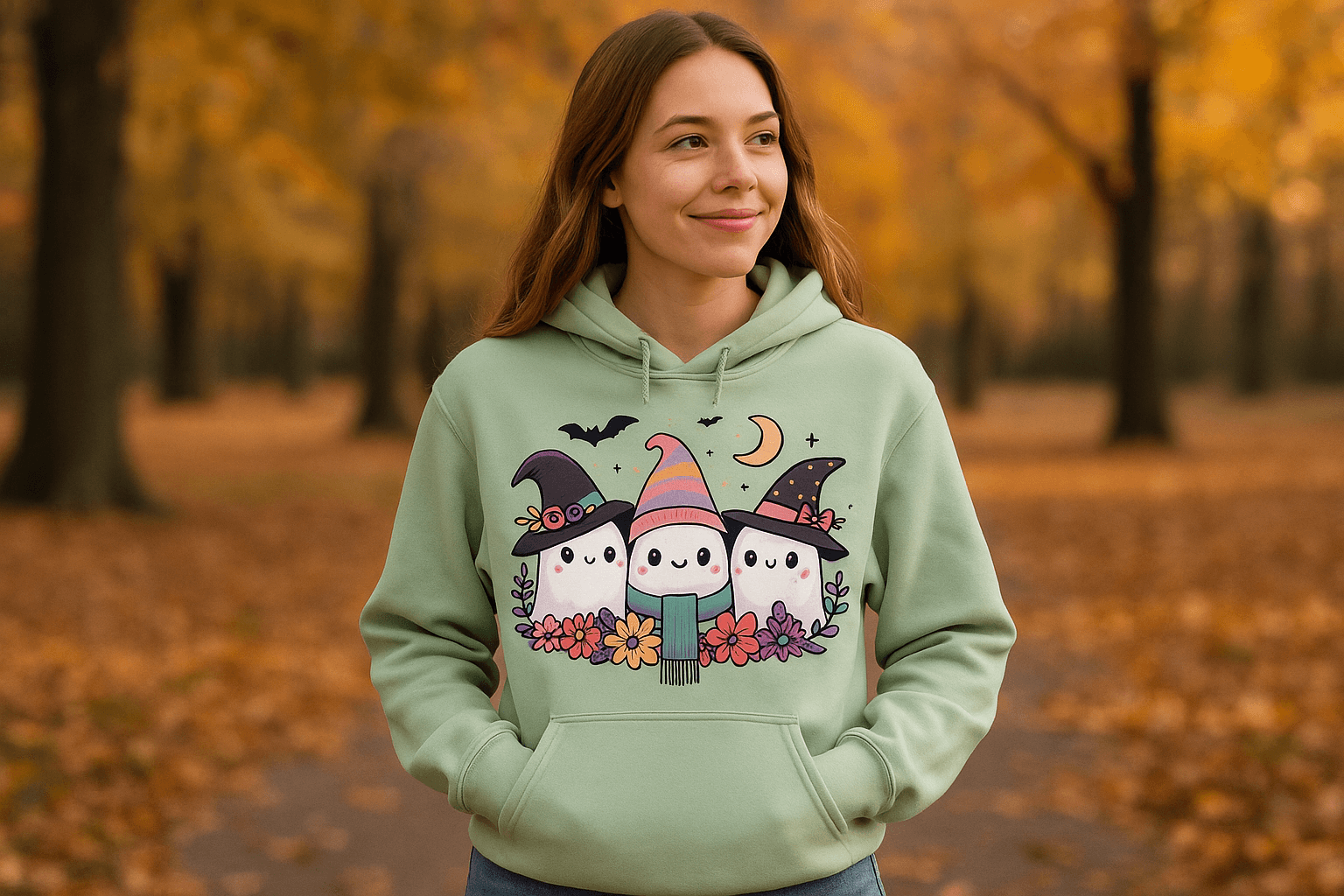 Three Cute Ghosts Hoodie Sweatshirt - Triple Halloween Fun