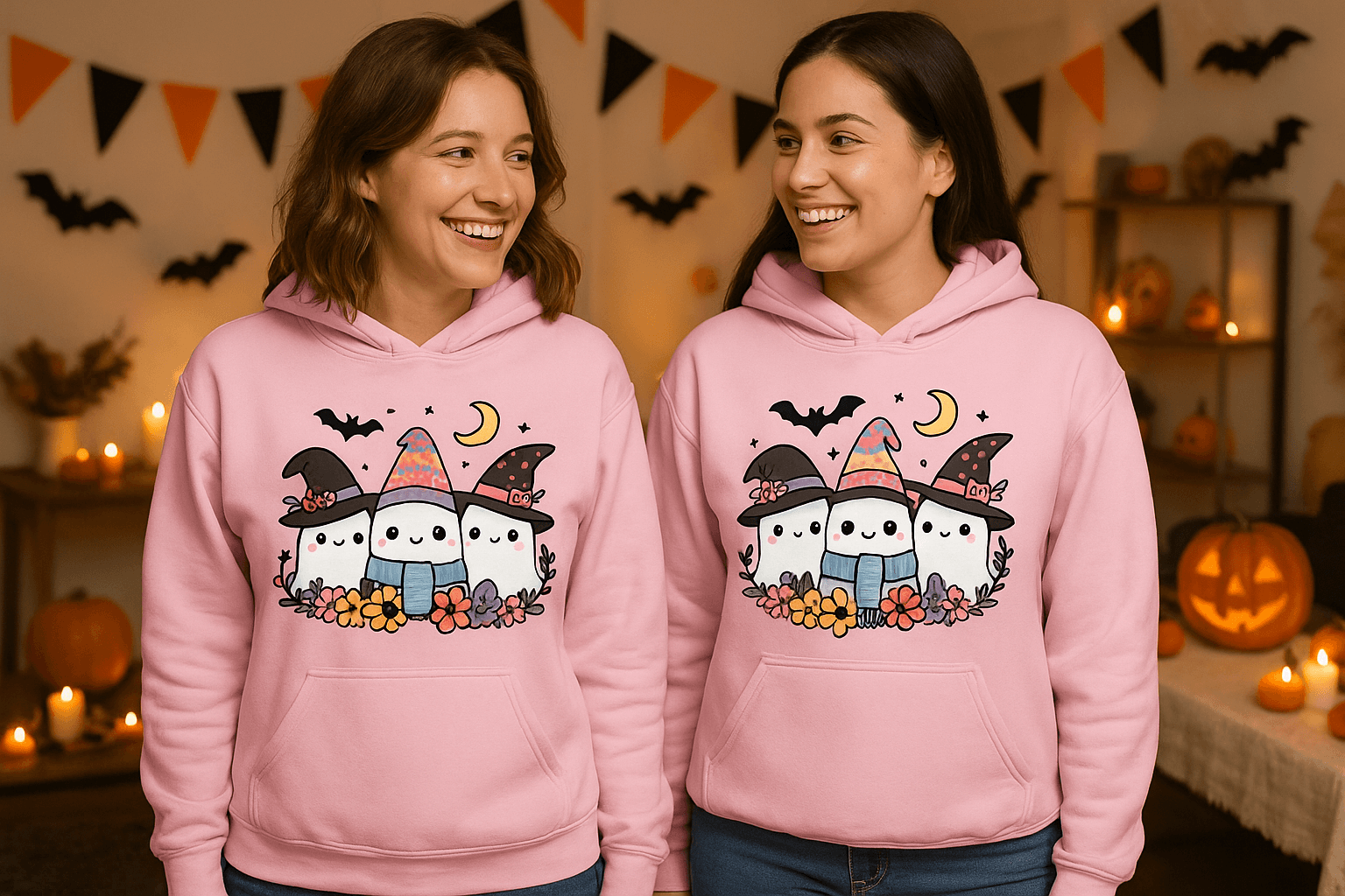 Three Cute Ghosts Hoodie Sweatshirt - Triple Halloween Fun