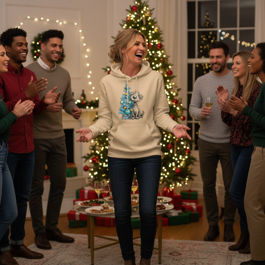 Whimsy Blue Tree Hoodie - Festive Christmas Sweatshirt