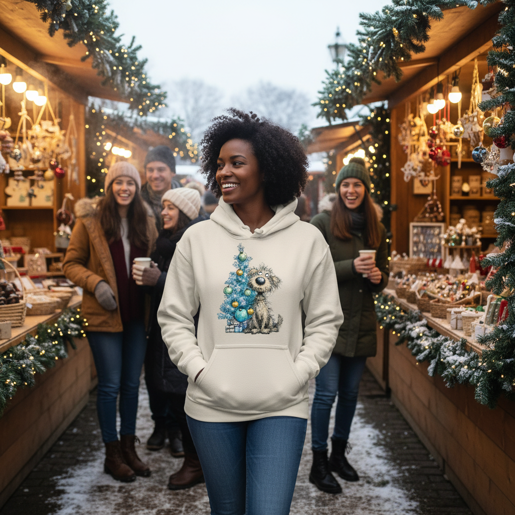 Whimsy Blue Tree Hoodie - Festive Christmas Sweatshirt