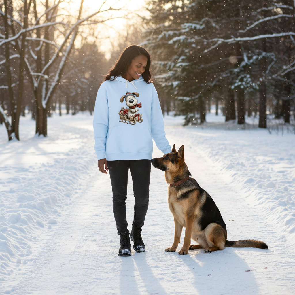 Comfort Colors Whimsy Sledding Pup Hoodie - Winter Gift