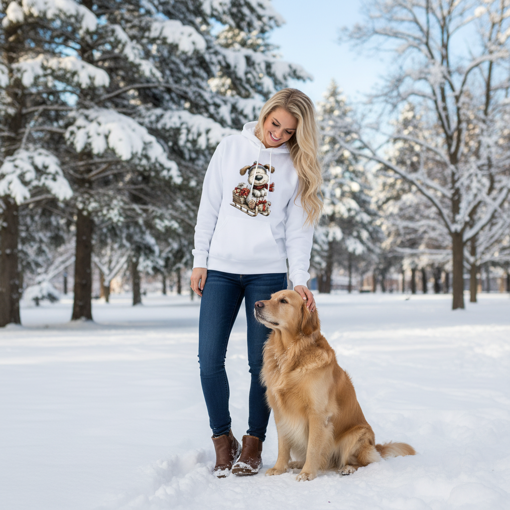 Comfort Colors Whimsy Sledding Pup Hoodie - Winter Gift
