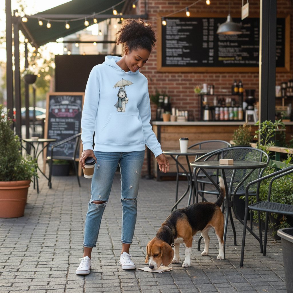 Rainy Day Pup Hoodie - Whimsical Dog Lover Sweatshirt