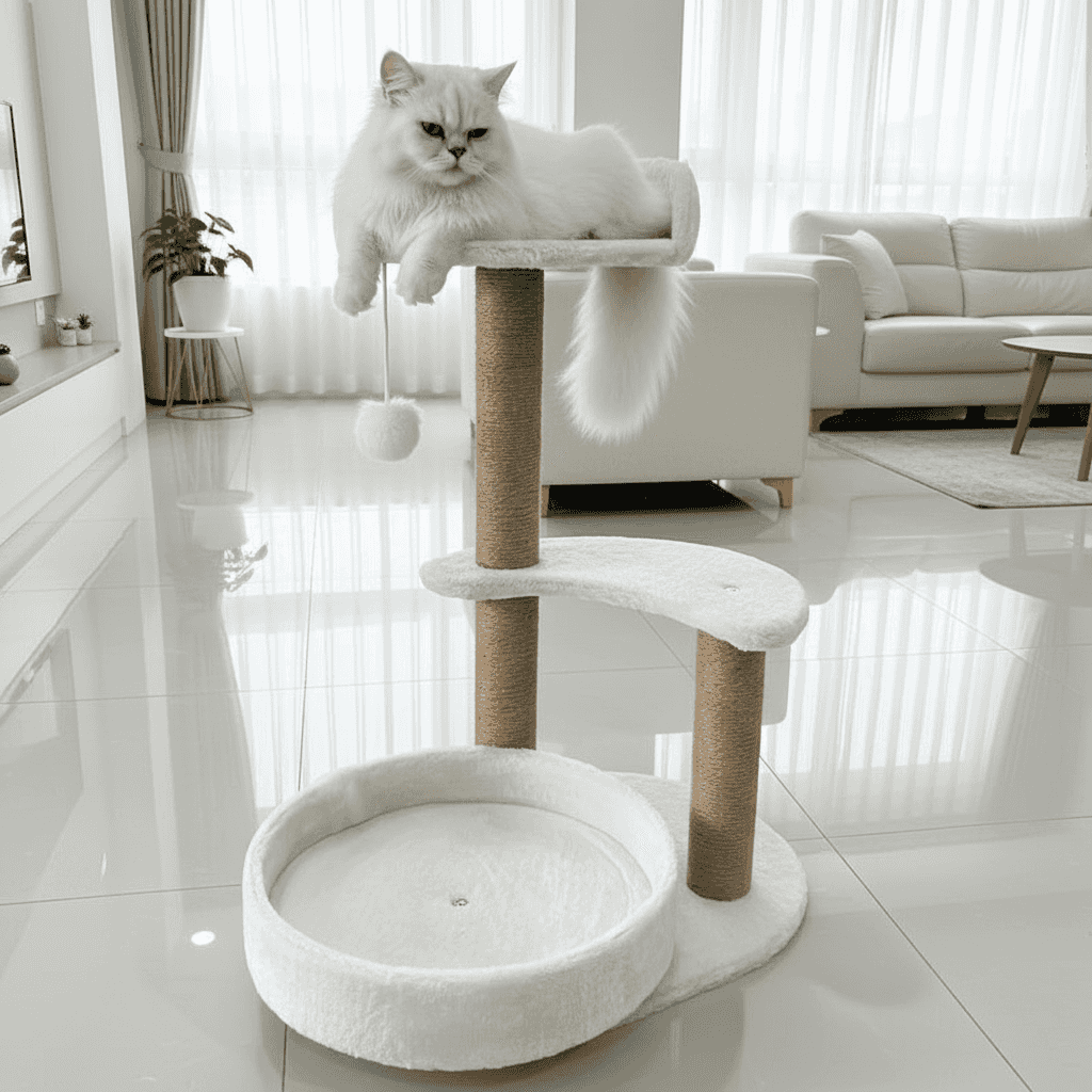 Luxury Cat Tree With Scratching Posts - Easy To Assemble, Wooden Fiber Structure, Suitable For Cats.