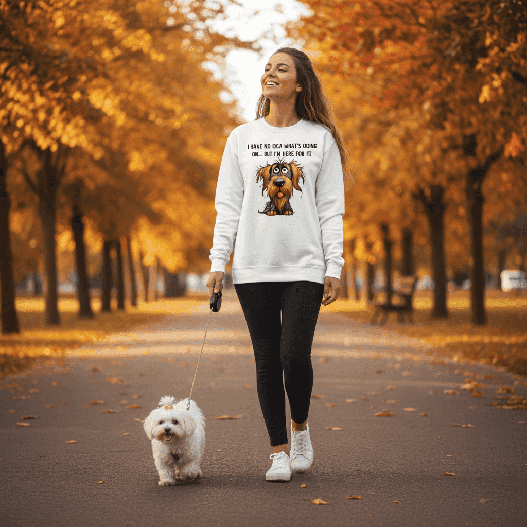 Funny Dog Sweatshirt - No Idea But I'm Here For It