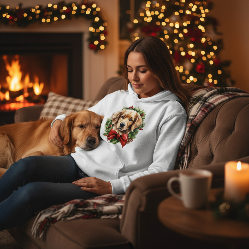 Golden Retriever Wreath Hoodie - Festive Holiday Gift