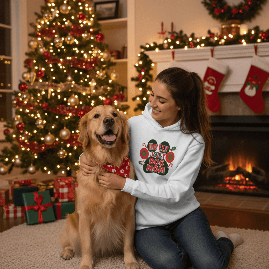 Holly Dog Mom Hoodie - Festive Christmas Pet Lover Gift