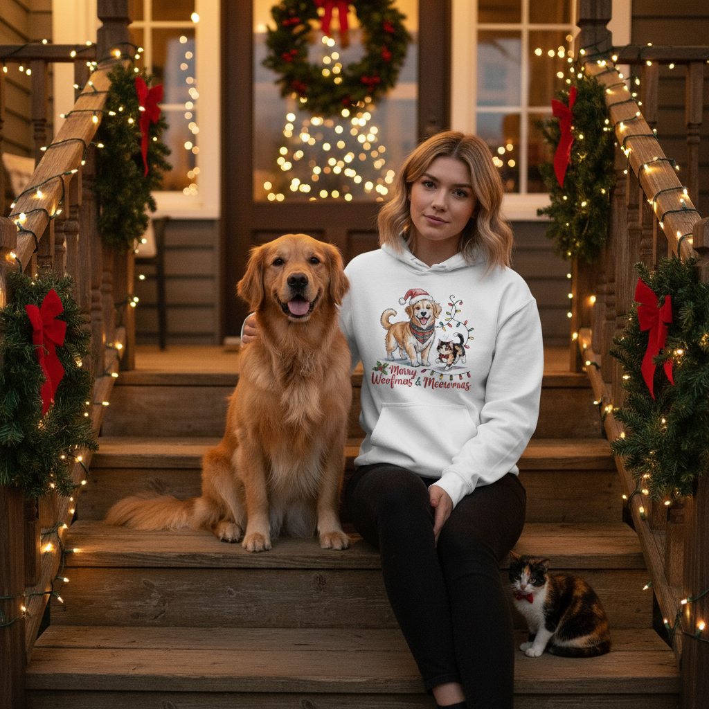 Merry Woofmas & Meowmas Christmas Hoodie - Cat & Dog Sweatshirt