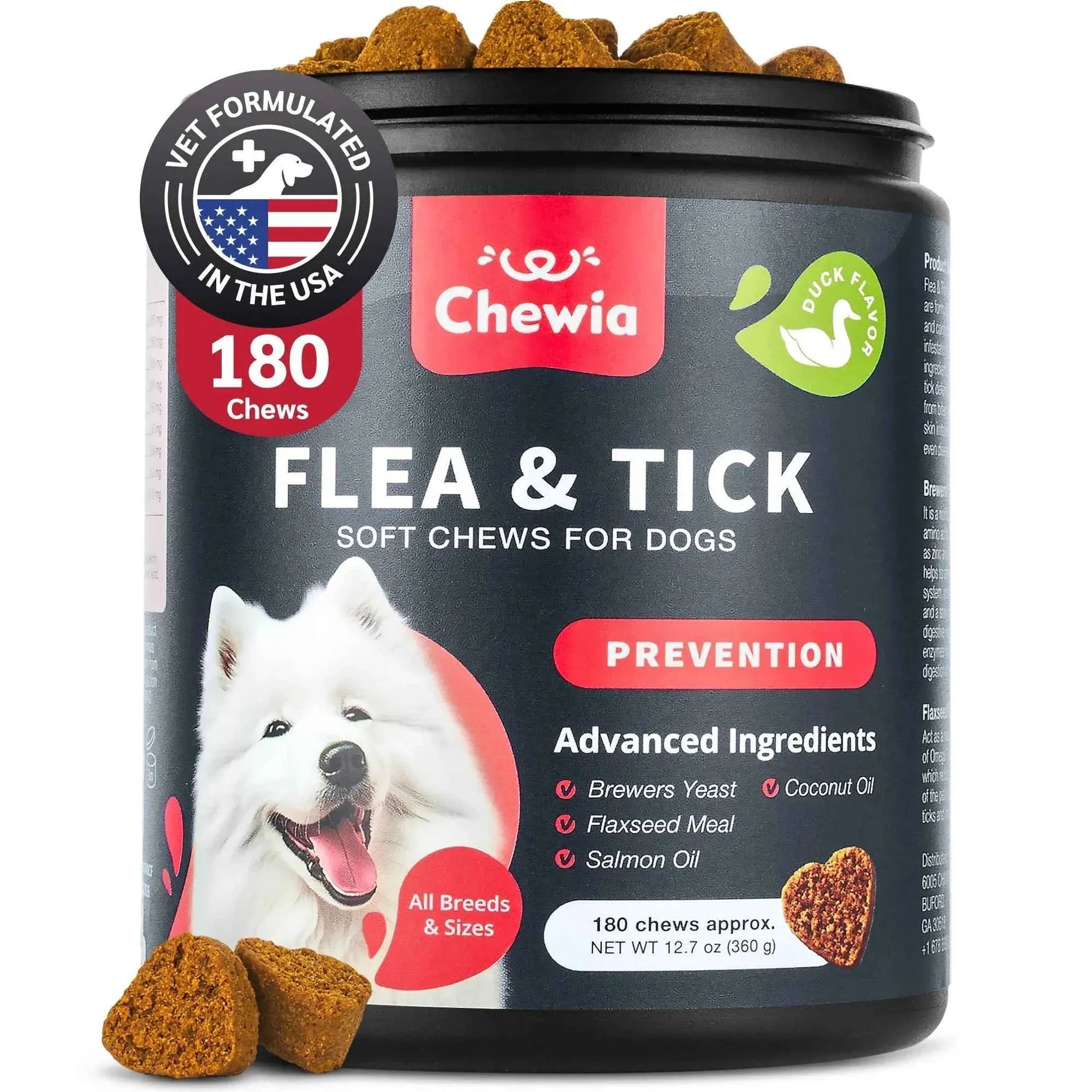 Dog Flea and Tick Chews - Chewia Vet Formulated Soft Chews 180 Count