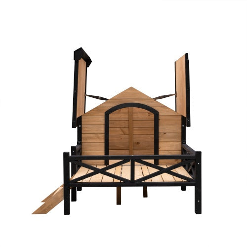 Large Wooden Dog House - Outdoor Cabin with Porch