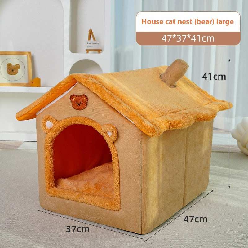 Cute House Type Cathouse Doghouse - Removable Washable Pet Bed