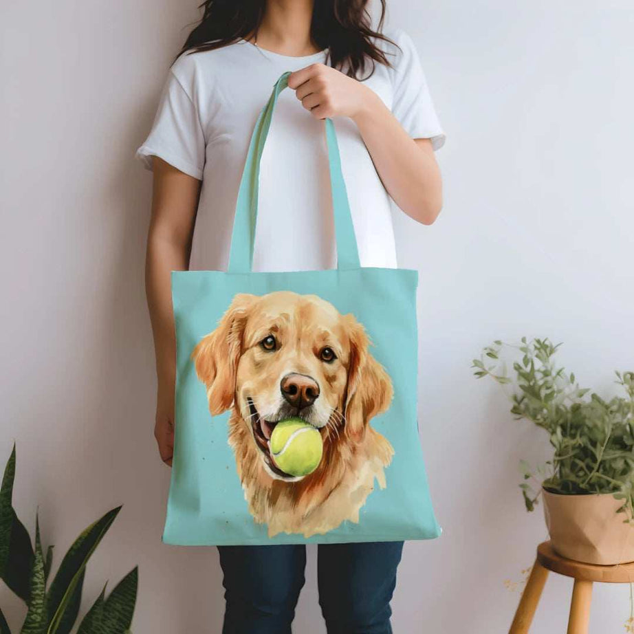 Golden Retriever Tote Bag with Tennis Ball Design
