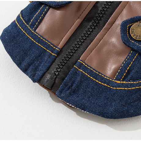 Retro Rebel Jacket - Denim Pet Coat with Fur