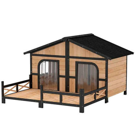 Weatherproof Outdoor Dog House - Wooden Kennel With Porch