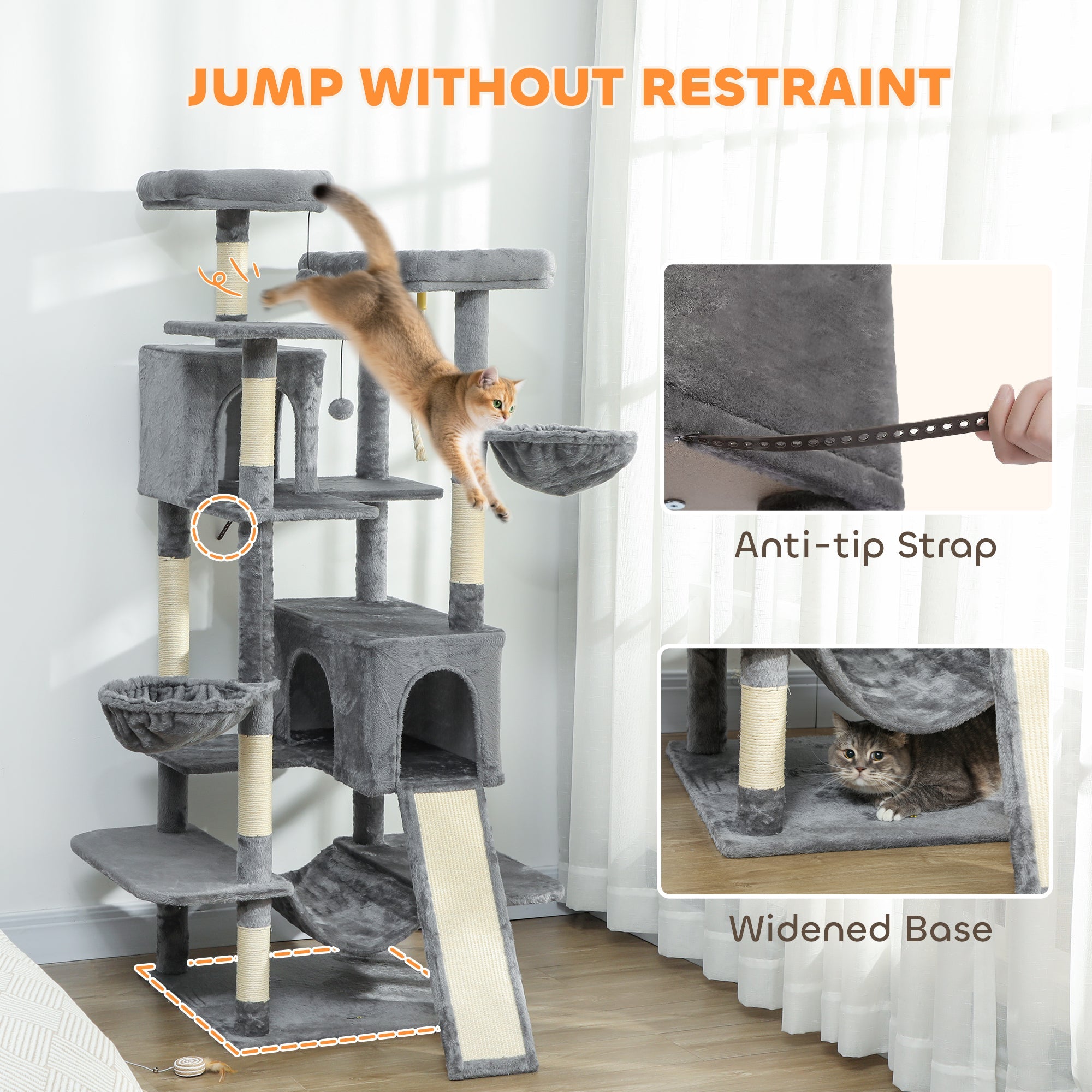 Multi-Level Cat Tower 69" - Cat Tree for Multiple Cats