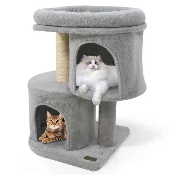Compact Cat Tree -  2 Condos & Sisal Scratching Posts