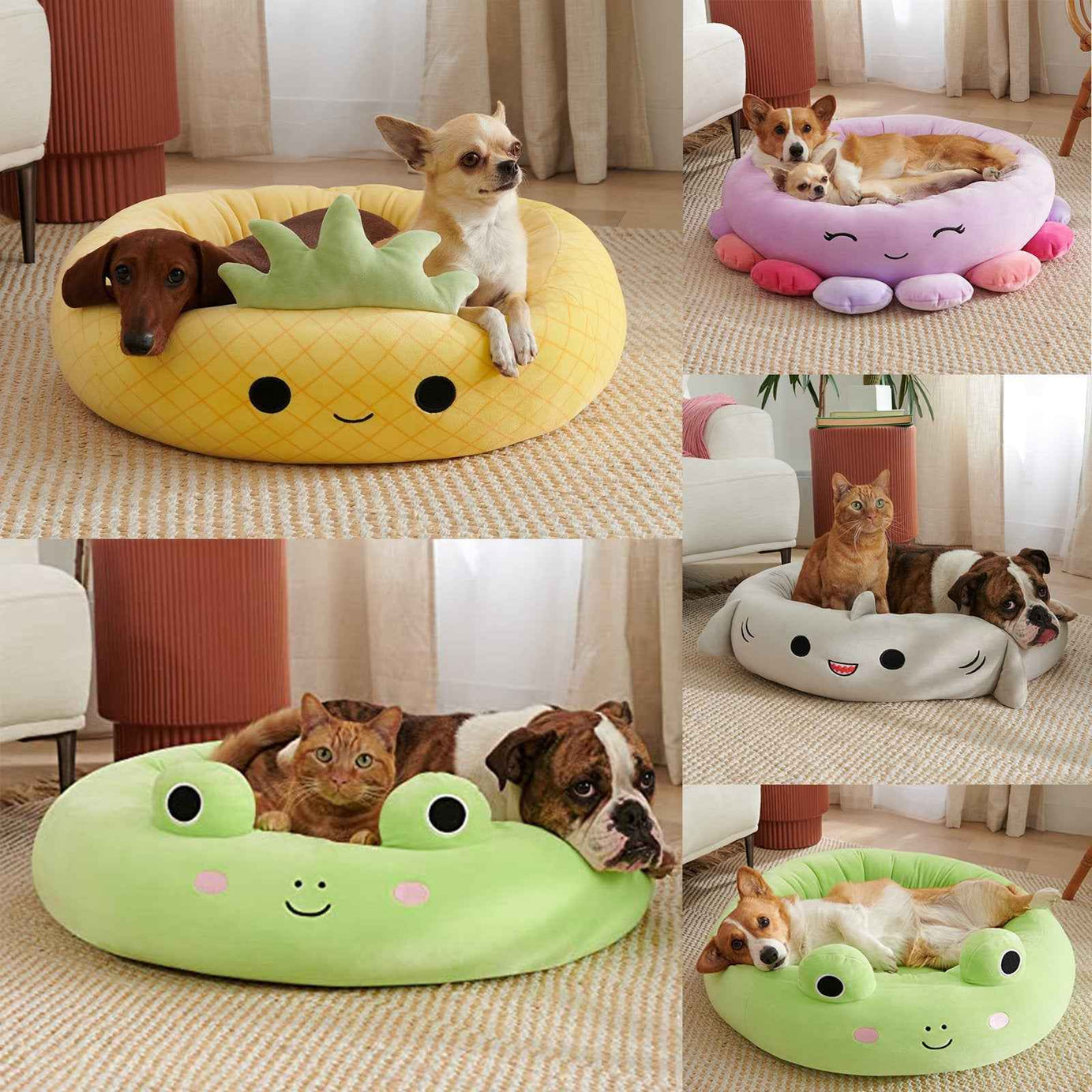 Soft Plush Pet Bed - Fun Animals and Fruits