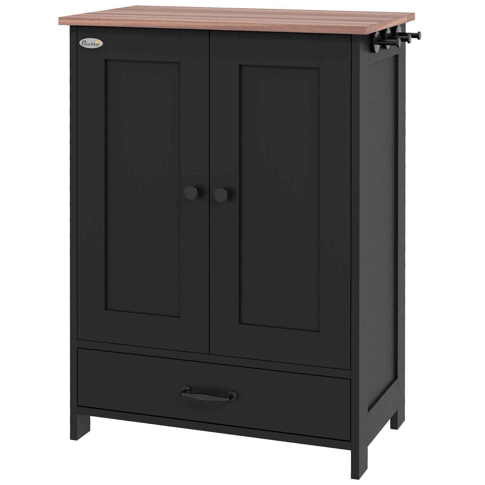 Dog Feeding Station Cabinet - Raised Bowls Storage and Hooks
