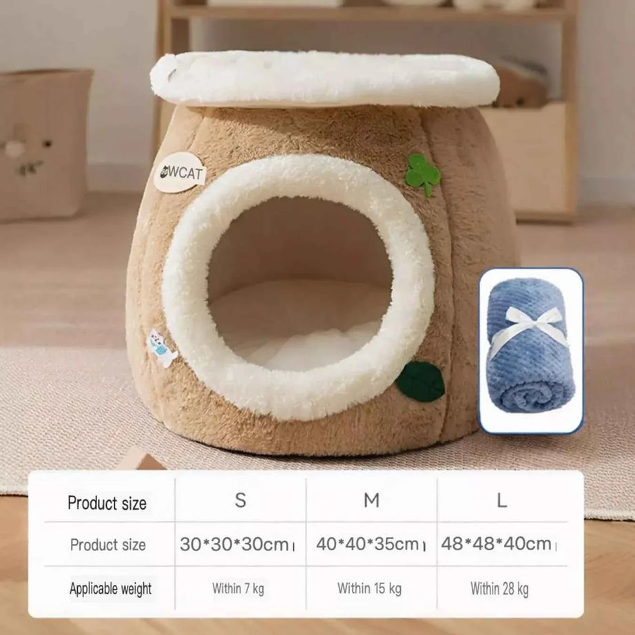 Pet Bed Tree Stump Shaped - Cozy Semi-Enclosed Cave