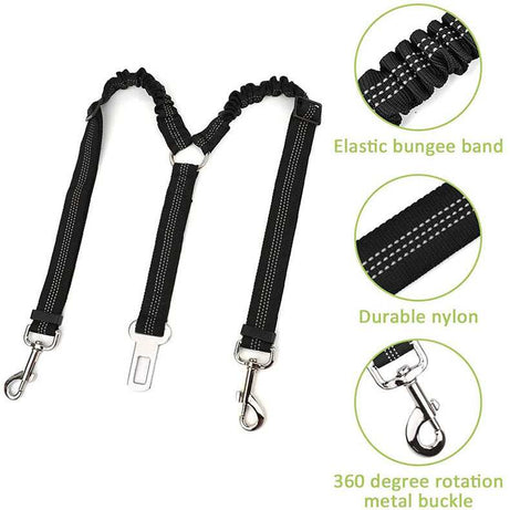 Double-ended Traction Rope Pet Car Seat Belt - Secure Two Pets