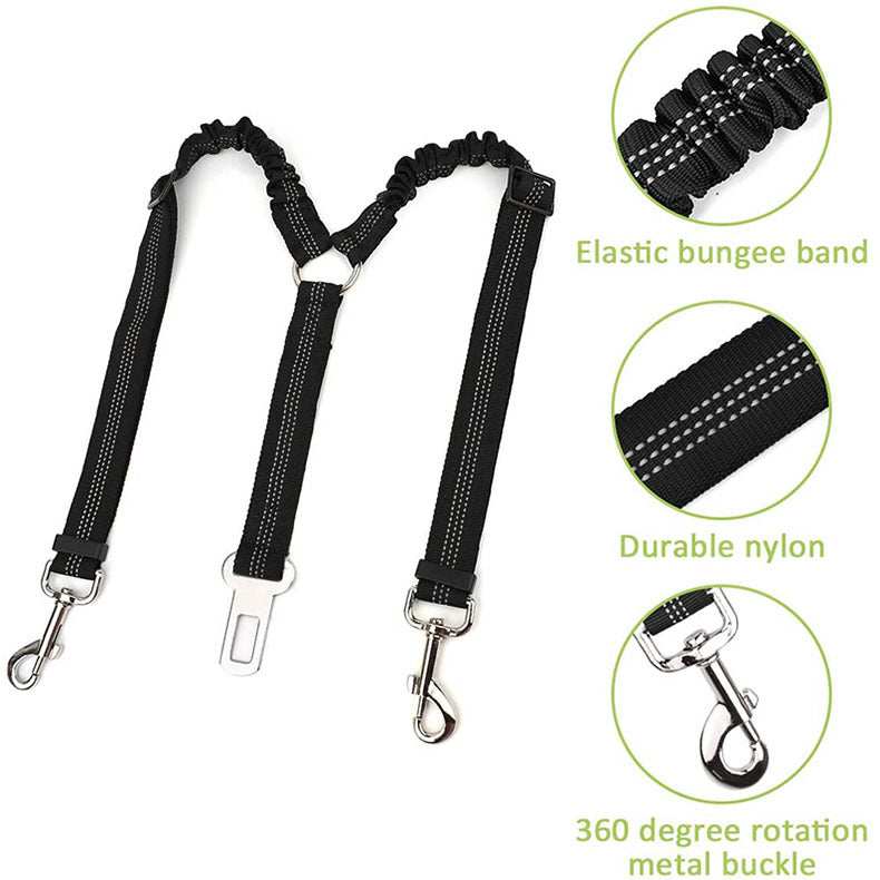 Double-ended Traction Rope Pet Car Seat Belt - Secure Two Pets