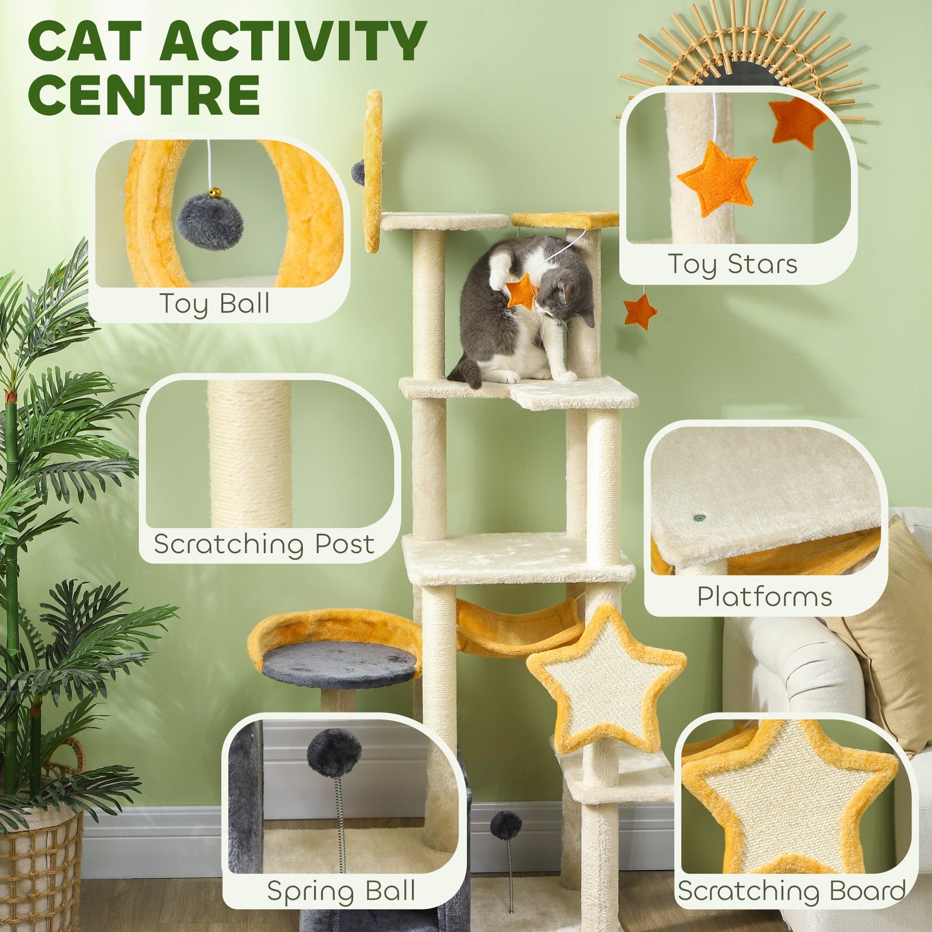 Cat Tree Moon and Star Theme - 63" Tall Condo Hammock Bed
