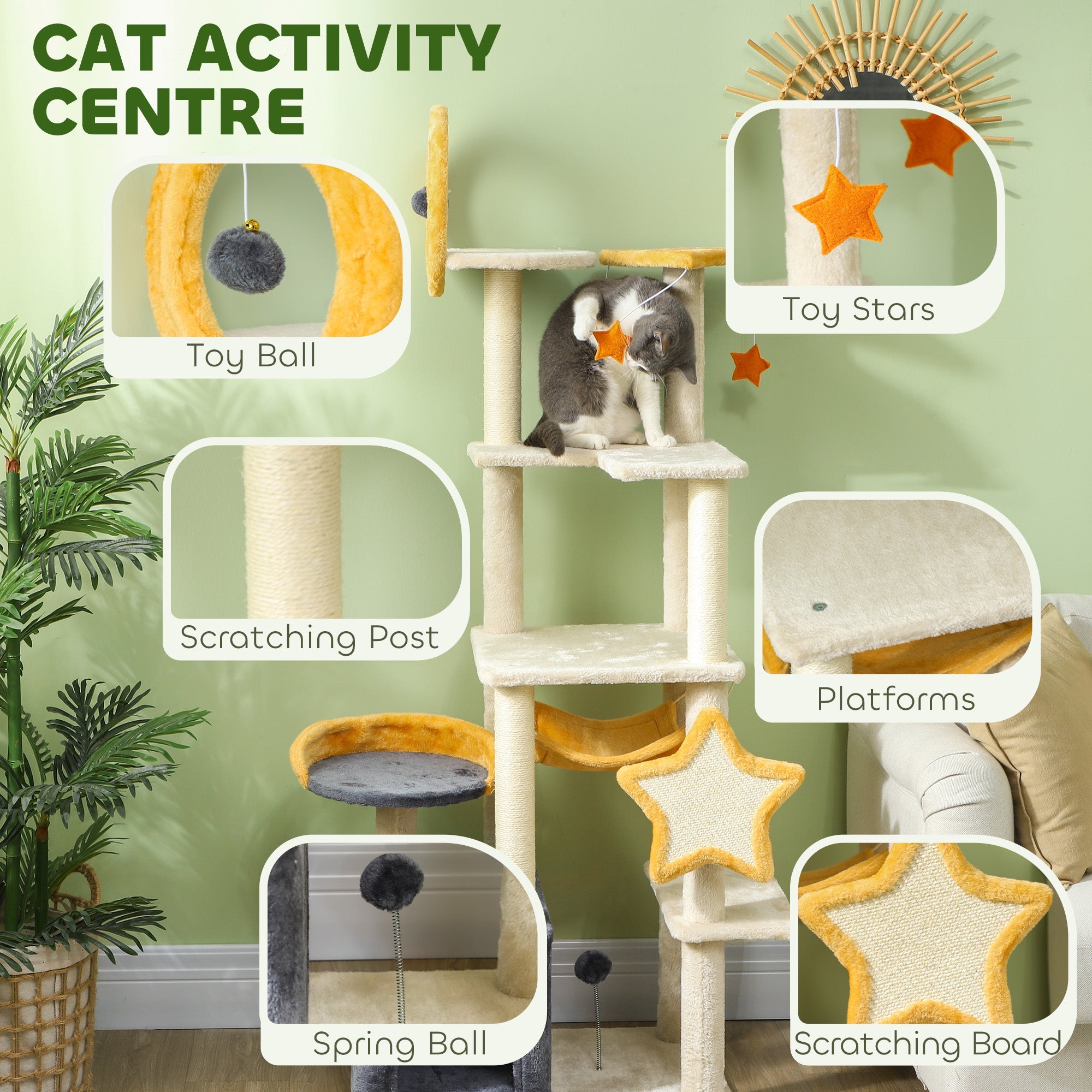 Cat Tree Moon and Star Theme - 63" Tall Condo Hammock Bed