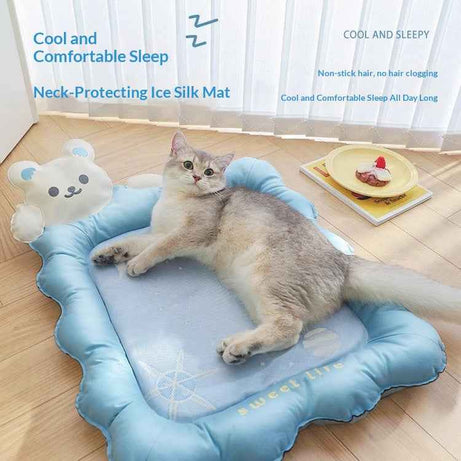 Cat Cooling Mat Ice Silk - Bear Print Summer Sleep Pad